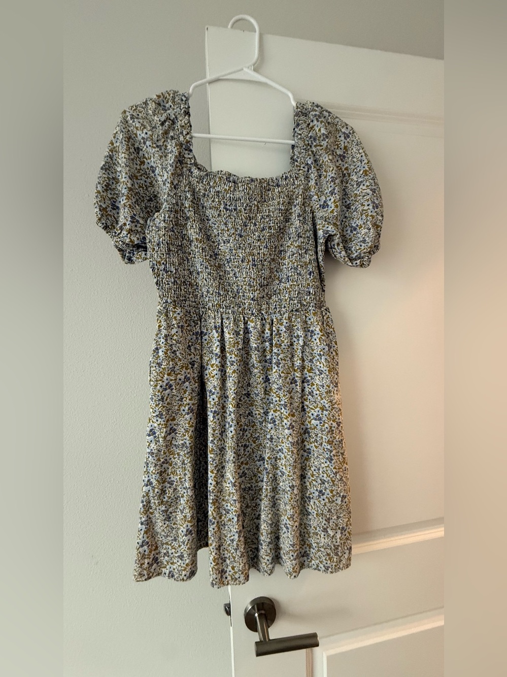 Universal Thread Floral Puff-Sleeve Dress in Blue, Yellow, Cream - Picture 3 of 7
